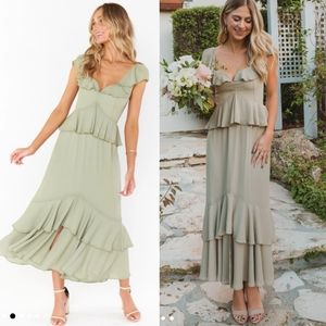 Show Me Your Mumu Reese Ruffle Dress Womens Large Sage E9